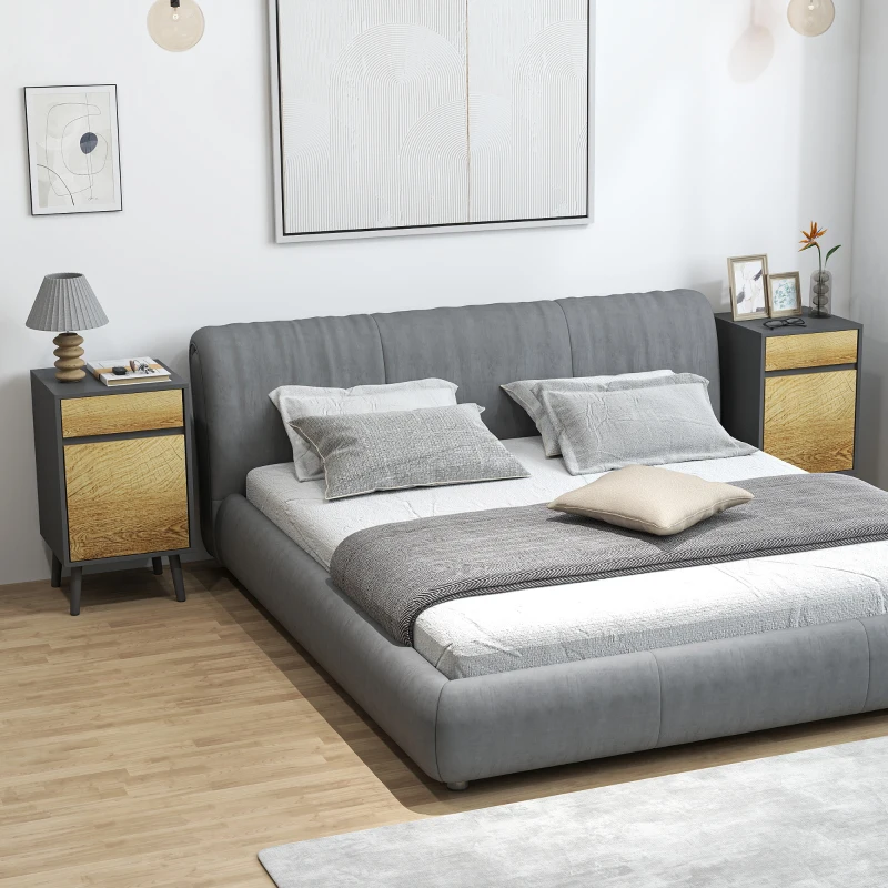 HOMCOM Set von 2 Nachttischen Nachttisch mit Schubladen und Schrank, moderner Stil, 40 x 39 x 69 cm, Dunkelgrau