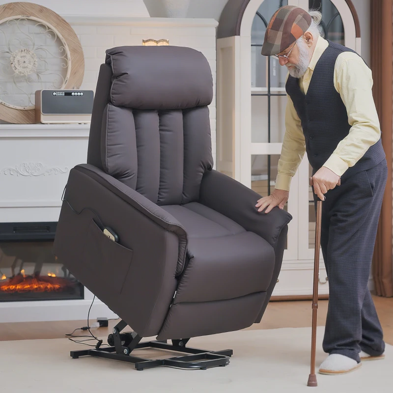 HOMCOM Fauteuil électrique releveur fauteuil relax avec repose-pieds dossier inclinable télécommande poche latérale marron