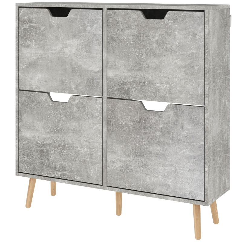 HOMCOM Schuhschrank mit 4 klappbaren Schubladen aus Holz Grau