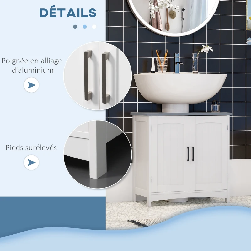 kleankin Meuble salle de bain sous lavabo à double portes avec étagères réglables, blanc