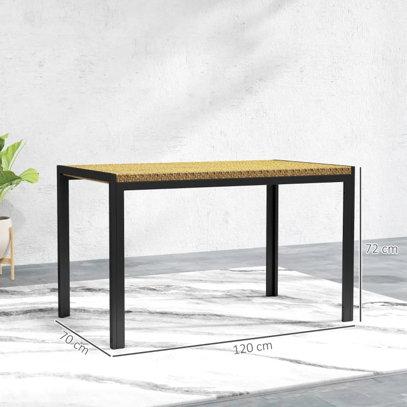 Outsunny Gartentisch für 4 Personen aus Metall und Tischplatte aus geflochtenem PE-Rattan Harzimitat, Maße 120L x 70W x 72H cm