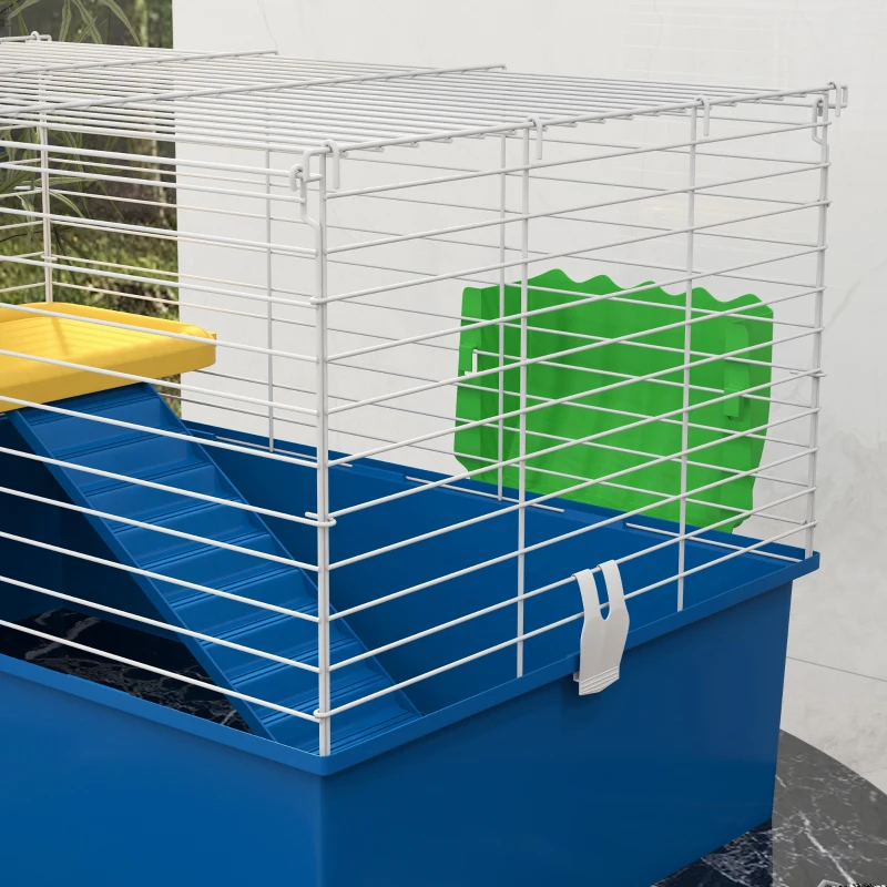 PawHut Jaula para Animales Pequeños Recinto para Conejos Pequeños Chinchillas Cobayas con Bandeja Rampa 71x46x47 cm Azul