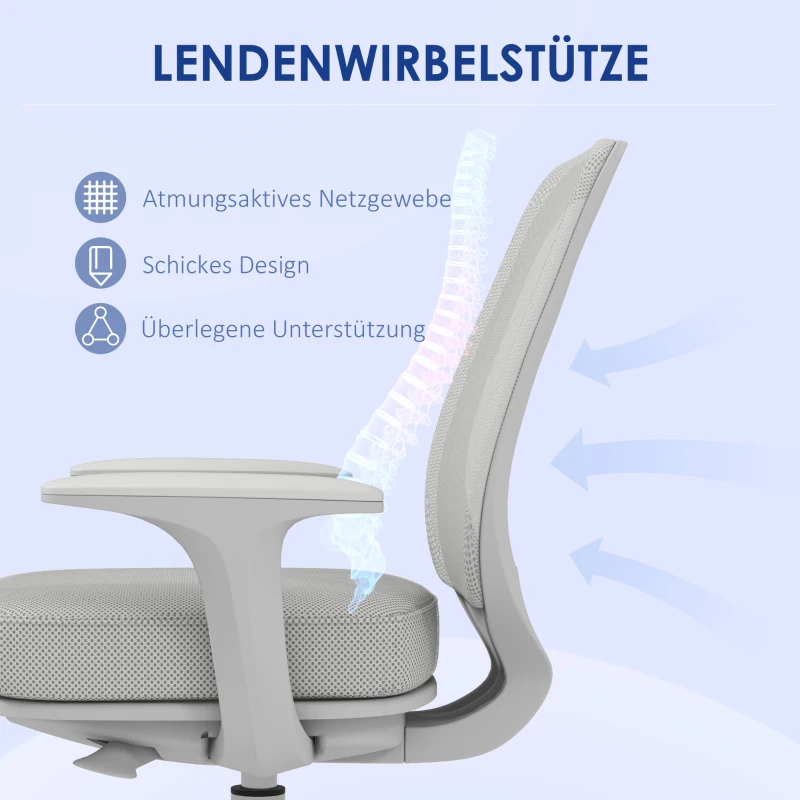 Vinsetto Bürostuhl, Ergonomisch Schreibtischstuhl mit Drehfunktion, Höhenverstellbar 55 x 48 x 82,5-94,5 cm Grau(m-6)