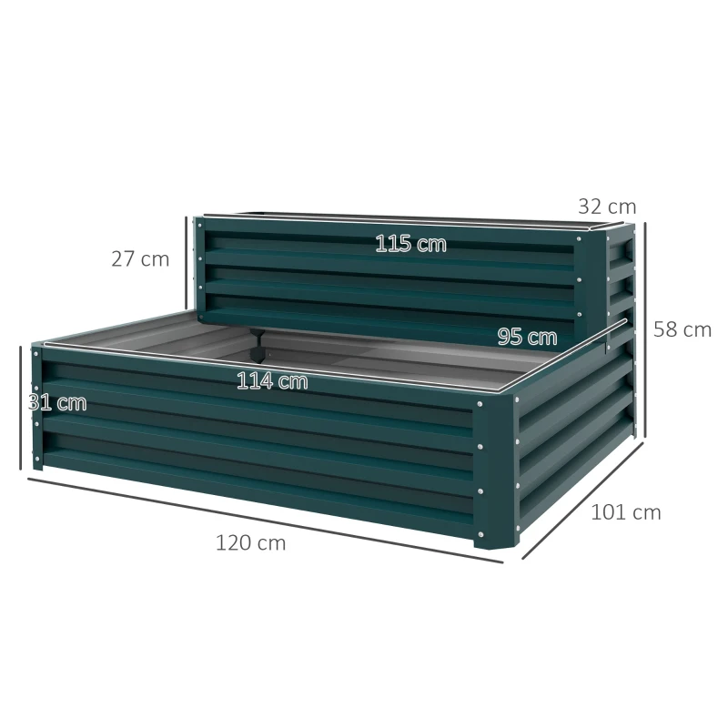 Outsunny Quadratisches Garten-Hochbeet offener Boden 2 Ebenen für Kräuter Gemüse Obst Blumen 120 x 101 x 58 cm grün
