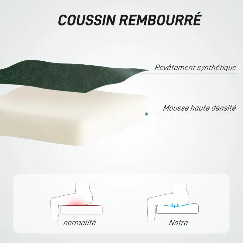 HOMCOM Chaise de bureau sans roulettes et accoudoirs, pivotant avec base en acier, hauteur réglable, en cuir synthétique, vert