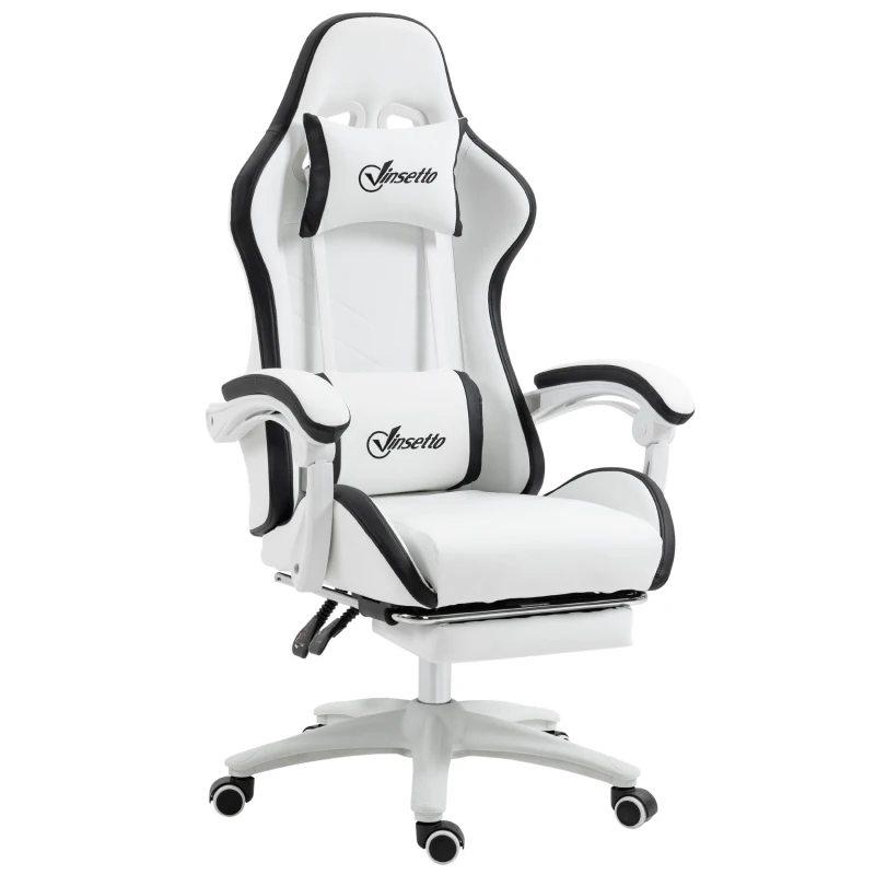 Vinsetto Sedia da Gaming con Altezza Regolabile e Schienale Reclinabile, 65x65x121-129 cm, Bianco e Nero