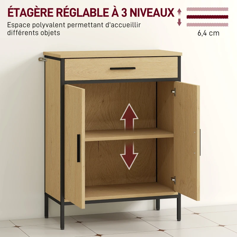 HOMCOM Meuble de salle de bain avec tiroir, placard à porte, étagère réglable et charnières à fermeture, 60 x 30 x 80 cm, chêne