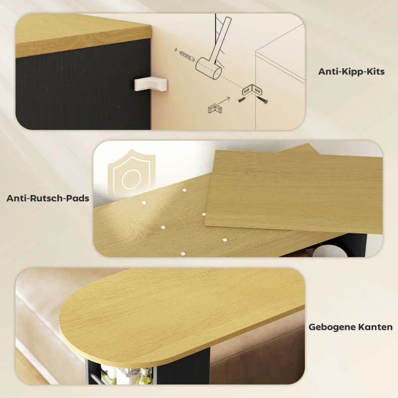 HOMCOM Uitschuifbare Bartafel, Omvormbaar naar L-Vorm, Veel Opbergruimte, 3 Verstelbare Planken, Spaanplaat, MDF, Zwart(m-8)