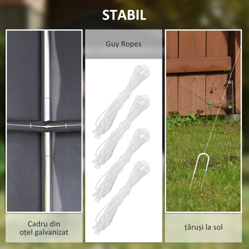Outsunny Cort Garaj cu Intrare Rulabilă, Corzi și Țăruși, 1.1x2 m, Gri Închis(m-6)