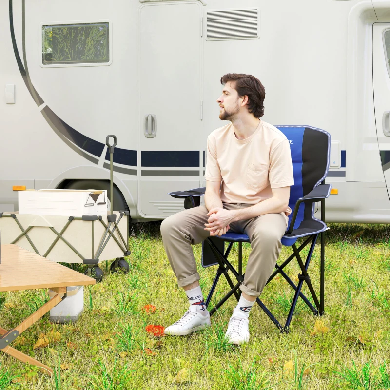 Outsunny Campingstuhl Faltbar mit Tasche und Getränkehalter mit Transporttasche, Blau