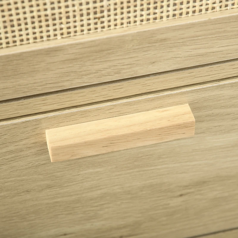 HOMCOM Commode design bohème en rotin avec 3 tiroirs, meuble de rangement pour le salon, le couloir, l'entrée, bois naturel