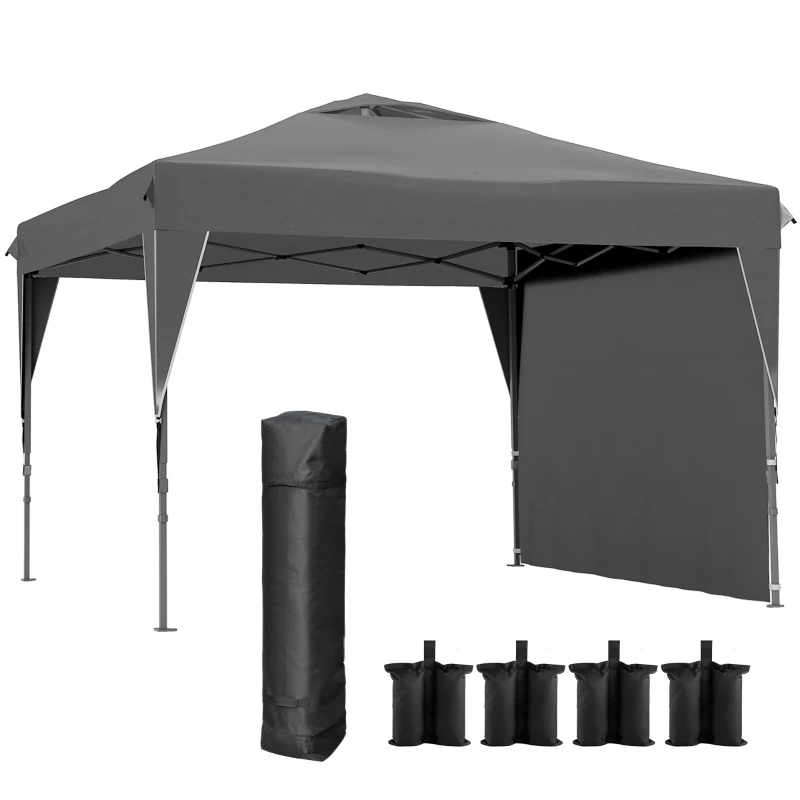 Outsunny Gartenpavillon Zelt faltbarer Pavillon mit abnehmbarer Seitenwand + Transporttasche aus Stahl Oxford-Gewebe