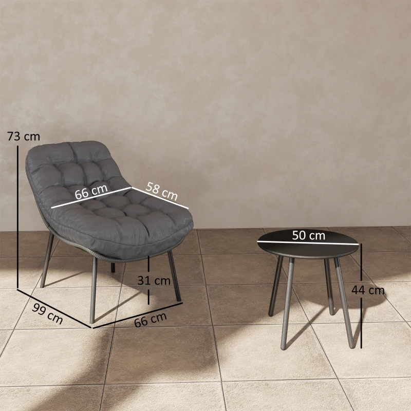 Outsunny Gartenmöbel-Set im Freien aus Polyrattan 2 Personen mit 15 cm dicken Kissen Grau