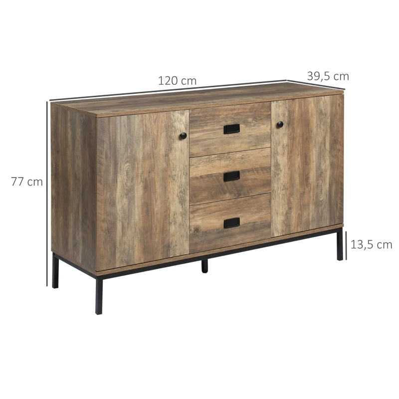 HOMCOM Meuble buffet de rangement 2 placards étagère réglable 3 tiroirs style contemporain - dim. 120L x 39,5l x 77H cm