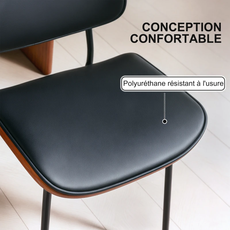 HOMCOM Lot de 2 chaises de salle à manger, style rétro classique, cadre en bois courbé, pour salon, chambre, cuisine, noir