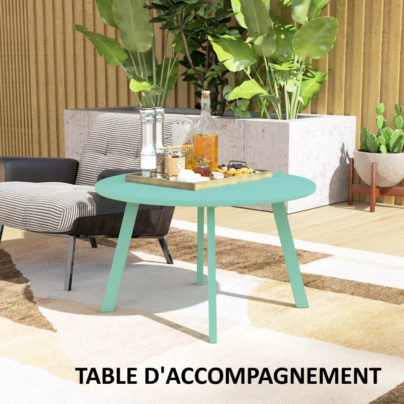 Outsunny Kleiner runder Gartencouchtisch, Beistelltisch mit rutschfesten Füßen, Metallrahmen, für Garten, Ø 70 x 42 cm, grün
