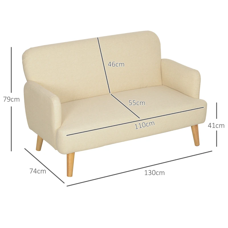 HOMCOM Canapé 2 places 130 cm style moderne avec accoudoirs et assise rembourré, tissu effet velours, charge 240 Kg, crème(m-3)