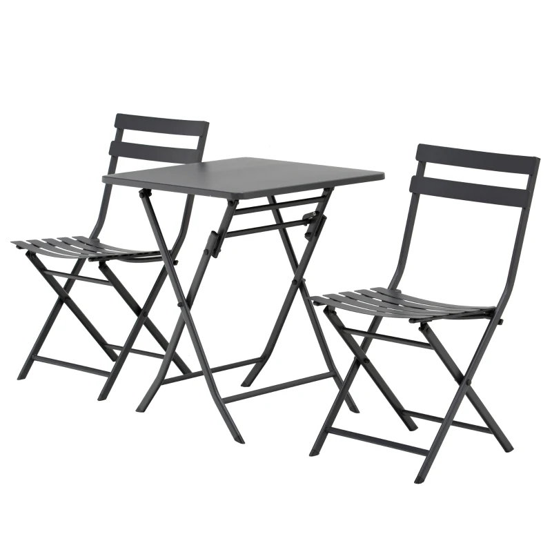 Outsunny Bistro-Gartenmöbel-Set mit klappbarem Tisch 60L x 60B x 71H cm und 2 Stühlen - Grauer pulverbeschichteter Stahl