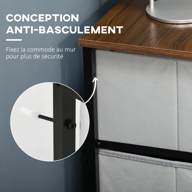 HOMCOM Commode 6 tiroirs en tissu, meuble de rangement avec tiroirs pliants, poignées, cadre en acier, 80 x 30 x 62,5 cm, gris