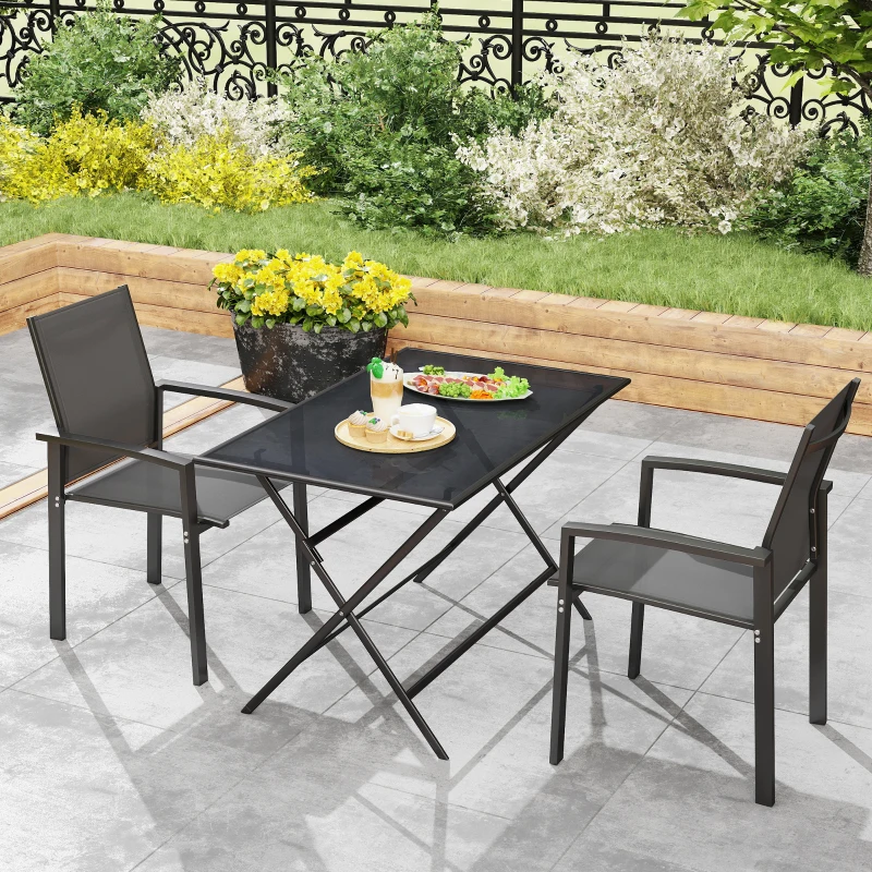 Outsunny Set 2 Gartenstühle Stapelbare mit atmungsaktiver Sitzfläche, aus Aluminium und Textilene, 56x58x89 cm, Dunkelgrau