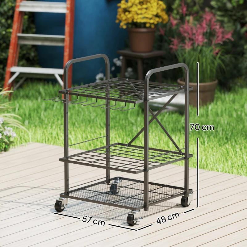 Outsunny Gartenwerkzeug-Organizer, Gartenwerkzeugträger 40 Fächer in 2 Ebenen mit Rädern 57 x 48 x 70 cm Schwarz