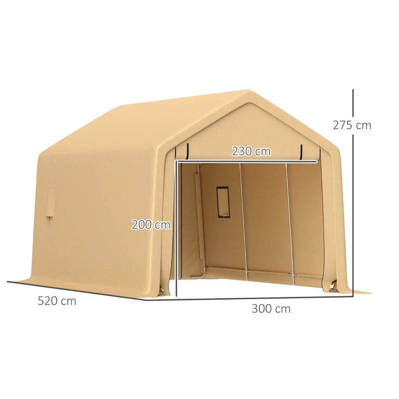Outsunny Carport Zeltgarage 3 x 5,2 m, Gelber Außenautoparkplatz-Autounterstand mit abnehmbarem aufrollbaren Tor aus verzinktem Stahl