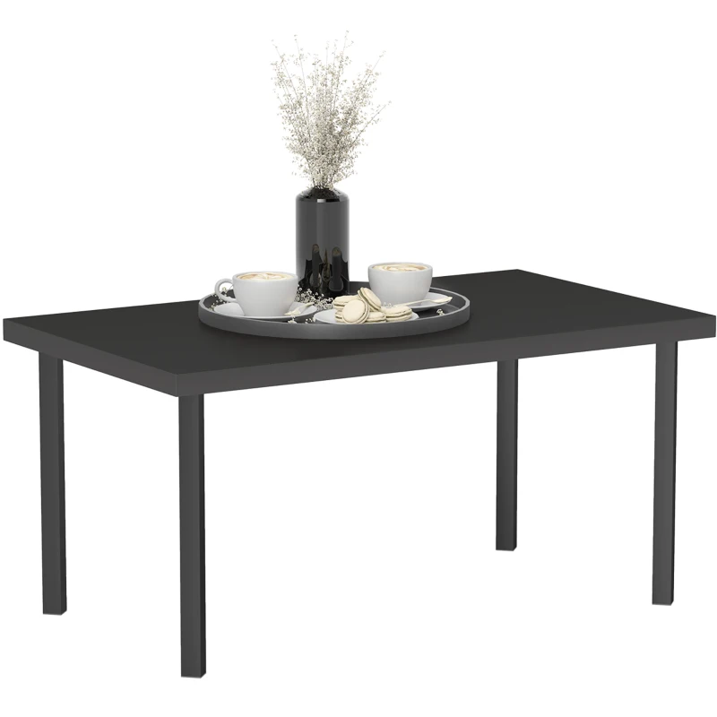 Outsunny Rechteckiger Gartencouchtisch, Beistelltisch mit Holzmaserungseffekt, Metallrahmen 95 x 55 x 46 cm Schwarz