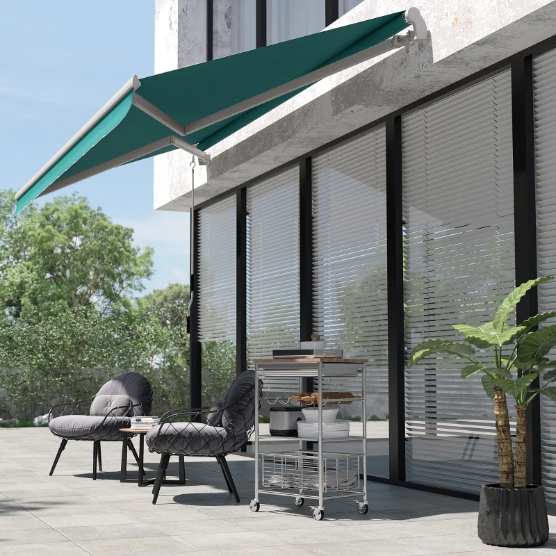 Outsunny Ausziehbare Markise mit Handkurbel aus Metall und Aluminium, 4x2,5m, Dunkelgrün