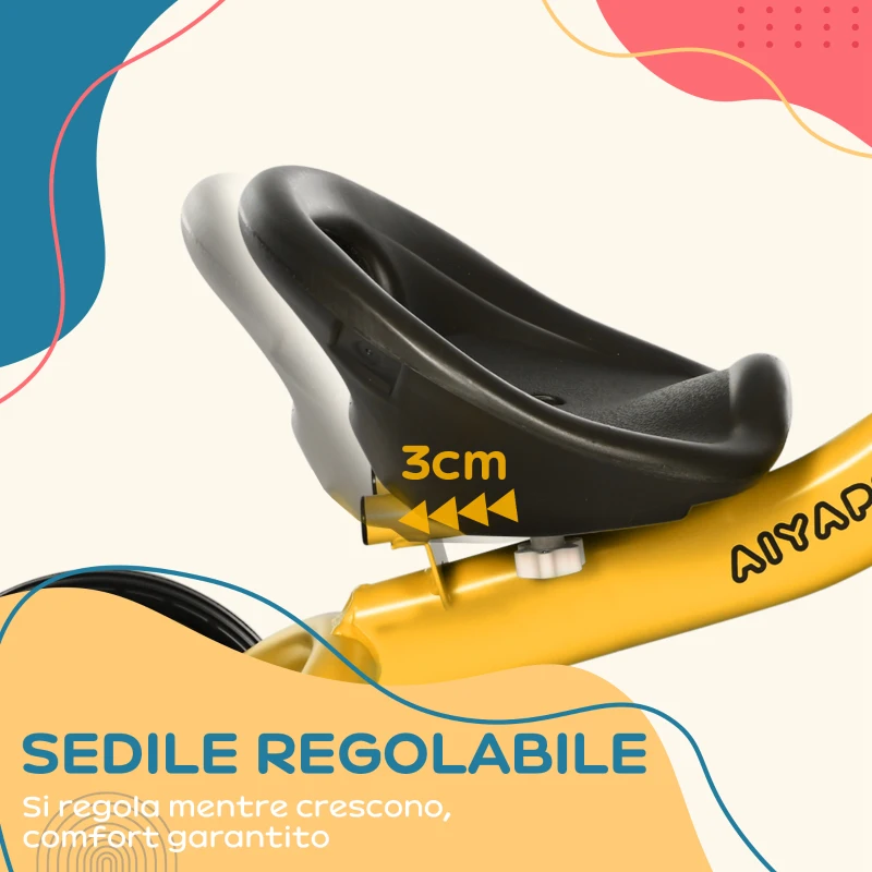 AIYAPLAY Triciclo per Bambini da 2-5 Anni con Seduta Regolabile e Campanello, 70.5x50x58cm, Giallo