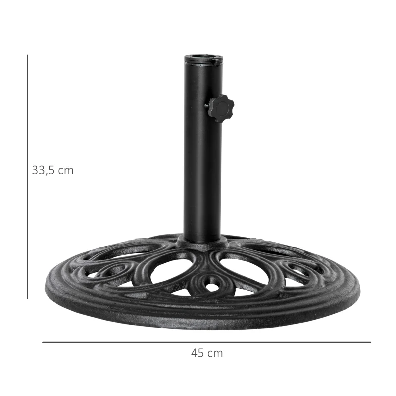 Outsunny Runder Gusseisen Sonnenschirmständer 11,5 kg, für Masten von Ø 38 und 48 mm, für Garten Terrasse Pool, Ø 45 x 33,5 cm, Schwarz