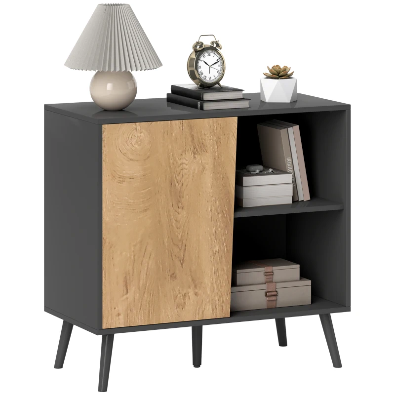 HOMCOM Moderne Kommode mit Schrank und Fach, aus Holz, 80x39x76 cm, Dunkelgrau