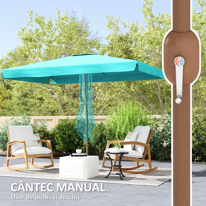 Outsunny Umbrela de Gradina inclinabila cu Deschidere cu Manivela si Orificiu de Aerisire, 300x200x235 cm, Turcoaz