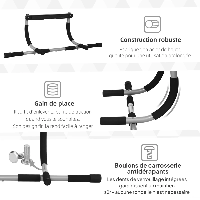 HOMCOM Barre de traction - barre de porte - pull up bar - barre d'étirement musculation pour cadres de porte - acier gris