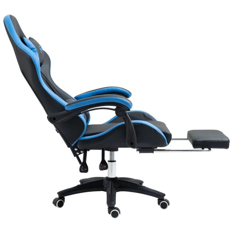 Vinsetto Bürostuhl, Gamingstuhl, 1 Kopfstütze, 1 Lendenstütze, Blau + Schwarz