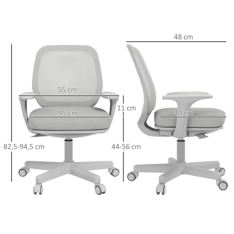 Vinsetto Bürostuhl, Ergonomisch Schreibtischstuhl mit Drehfunktion, Höhenverstellbar 55 x 48 x 82,5-94,5 cm Grau(m-3)
