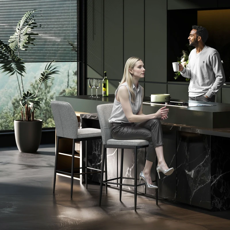 HOMCOM Set 2 moderne Barhocker aus Samt mit Fußstütze und Rückenlehne, 41x52x97 cm, Grau