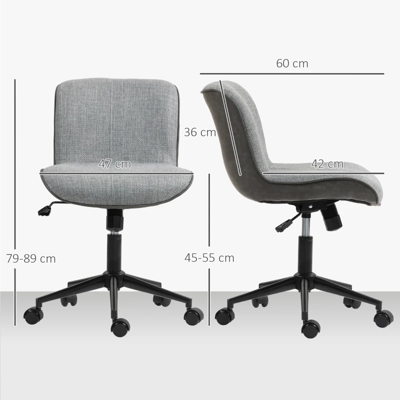 HOMCOM Chaise de bureau pivotante sans accoudoirs, hauteur et inclinaison réglables, capacité 120 kg, gris foncé