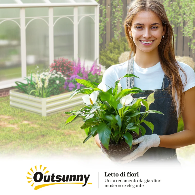 Outsunny Erhöhtes Metall-Gartenbeet für Blumen und Gemüse, 241x90,5x30 cm, Silber