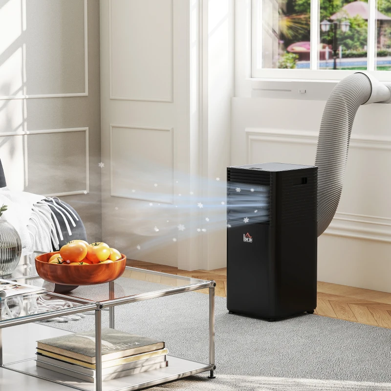 HOMCOM Mobiler Klimaanlage 7000 BTU mit Fernbedienung, 24-Stunden-Timer, bis zu 26 m², Energieeffizienzklasse A, Schwarz