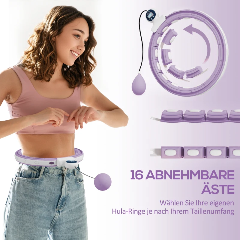 SPORTNOW Smart Hula Hoop Reifen Erwachsene mit Gewicht Kugel Zähler 16 Knoten (76-113cm) Violett