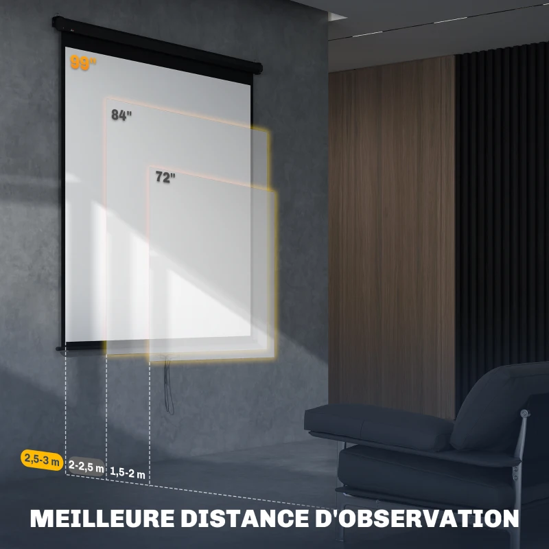 HOMCOM Écran de projection TV et Home Cinema de 99 Pouces vidéo projecteur 1:1 4K HD, 178L x 178H cm