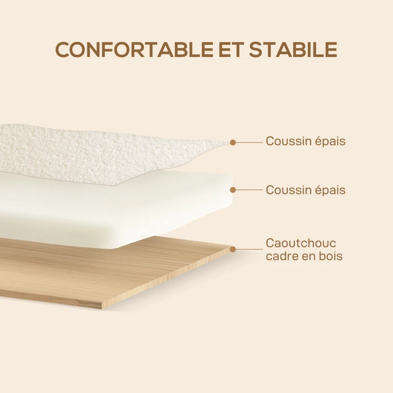 HOMCOM Fauteuil salon, tissu effet laine bouclée, structure en bois massif, pour salon, chambre à coucher, crème