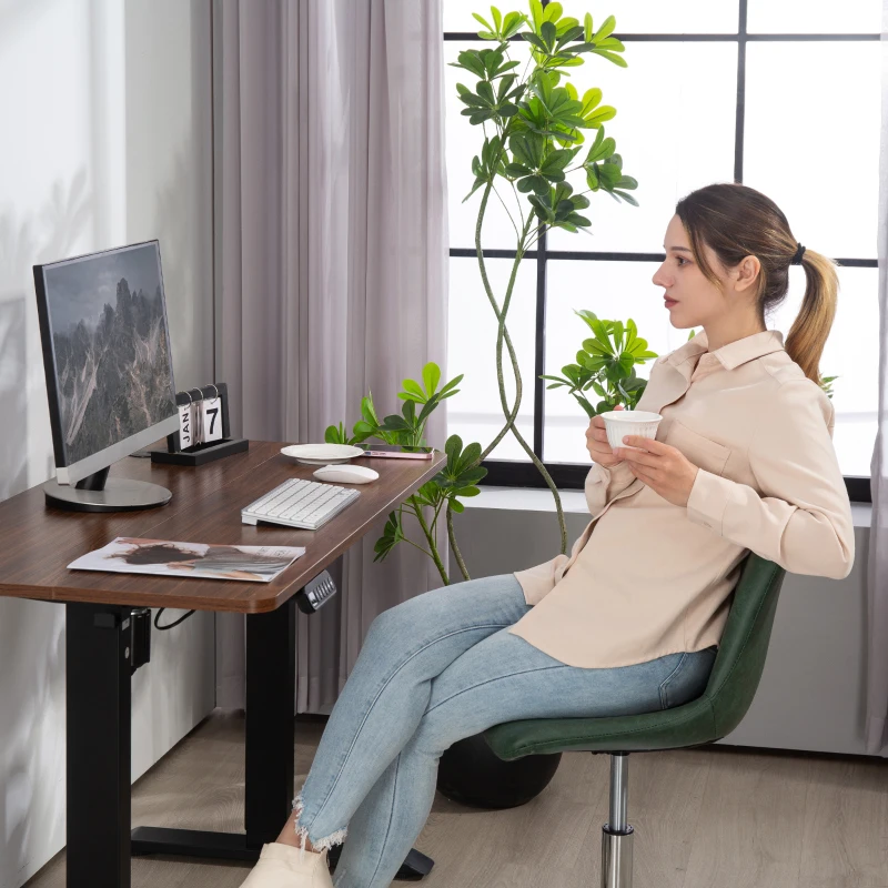 HOMCOM Chaise de bureau sans roulettes et accoudoirs, pivotant avec base en acier, hauteur réglable, en cuir synthétique, vert