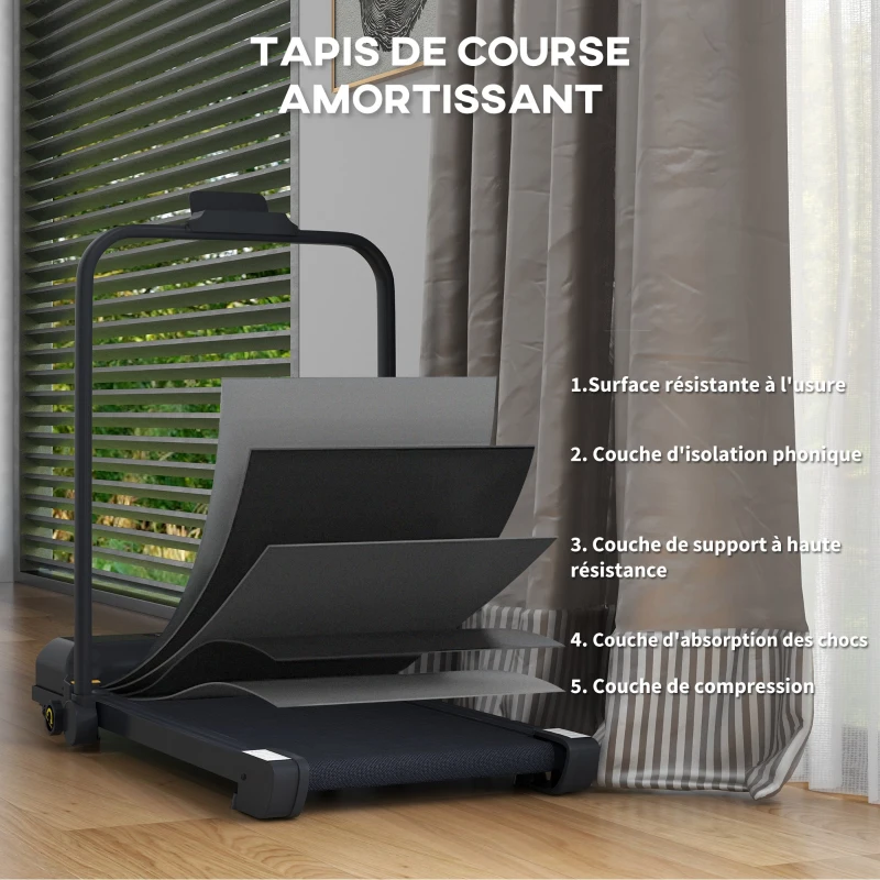 HOMCOM Tapis de course électrique pliant 2 en 1, 1-10 km/h, tapis de marche électrique avec télécommande 130 x 59 x 96 cm noir