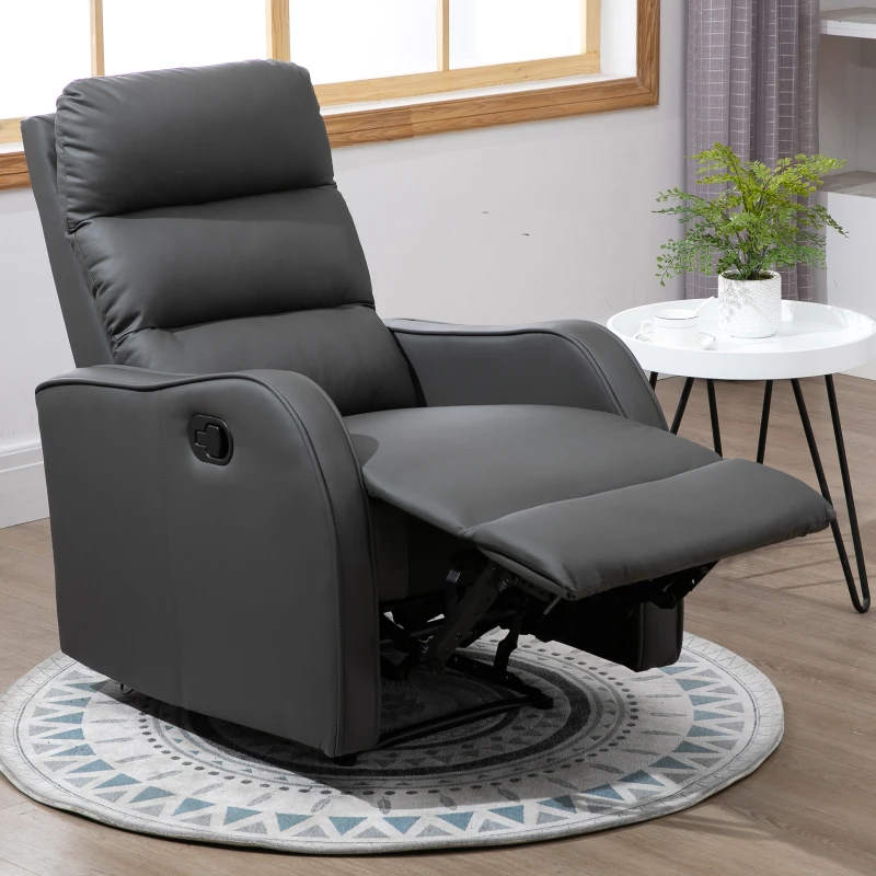 HOMCOM Relaxsessel mit Fußstütze, Liegesessel, ausklappbare Fußstütze, Kunstleder, Dunkelgrau