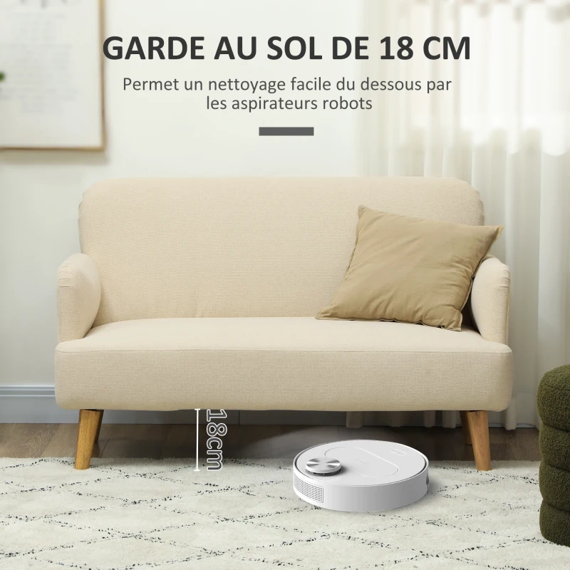 HOMCOM Canapé 2 places 130 cm style moderne avec accoudoirs et assise rembourré, tissu effet velours, charge 240 Kg, crème(m-6)