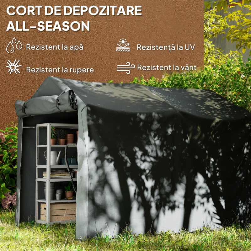 Outsunny Pavilion Cort pentru Mașină cu Intrare Rulabilă, Corzi și Țăruși, 220x157x165 cm, Gri Închis(m-4)