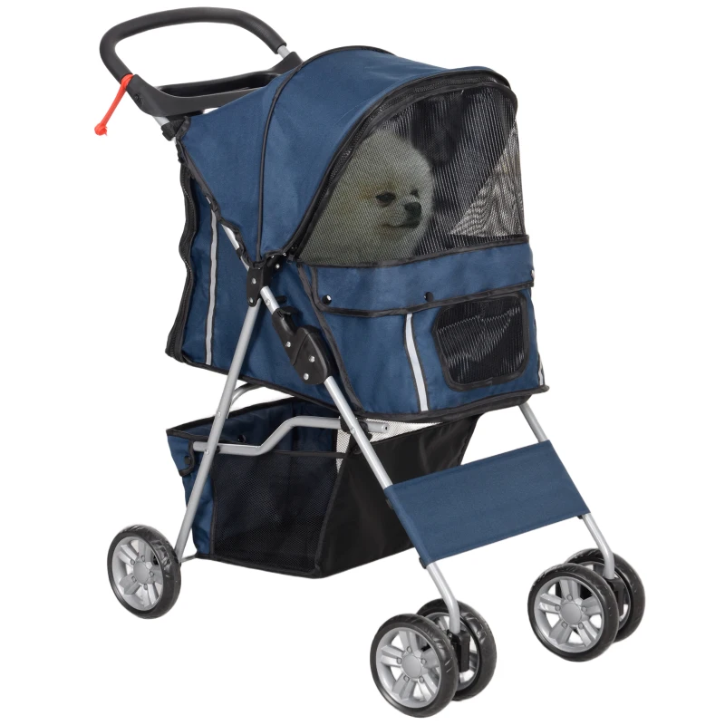 PawHut Hundekinderwagen Klappbar mit Korb und Getränkehalter, max. 10 kg, 75x45x97cm, Dunkelblau