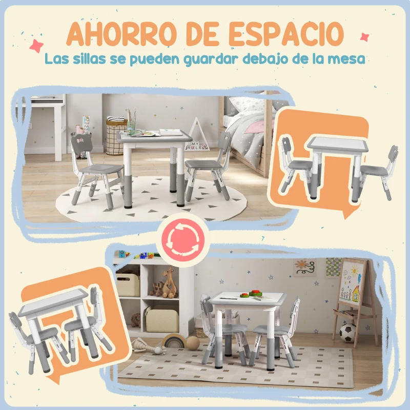 AIYAPLAY Conjunto de Mesa y 2 Sillas Infantiles Ajustables en Altura para Niños de 18 Meses a 5 Años Fácil de Limpiar
