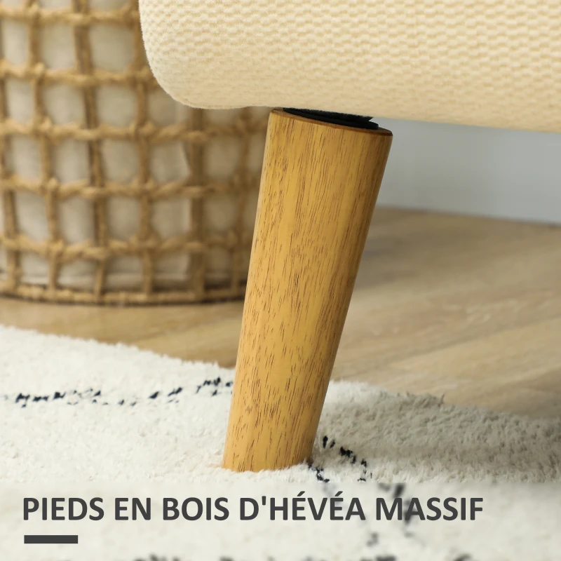 HOMCOM Canapé 2 places 130 cm style moderne avec accoudoirs et assise rembourré, tissu effet velours, charge 240 Kg, crème(m-5)